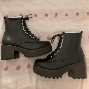 Black Combat Heeled Boots